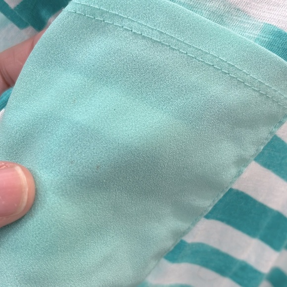 ADRIENNE VITTADINI Striped Pocket Tee Cuffed Sleeves Teal Green/White-XXL - Picture 3 of 3